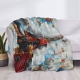 thumbnail image 3 of Honeii Red Train Hot Air Balloon print throw blanket, crafted from cozy cotton flannel, offers versatile home decor as a bedding suitable for all seasons.-60"x50", 3 of 6
