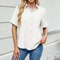 thumbnail image 4 of Shirts for Women Short-sleeved Lapel Solid Color Jeans Loose Shirt Tops White M, 4 of 6