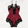 thumbnail image 5 of MOJOGO Lace Romper for Women Satin Deep V High Cut Sleep Bodysuit Soft Thin Strap Nightwear Wine L, 5 of 5