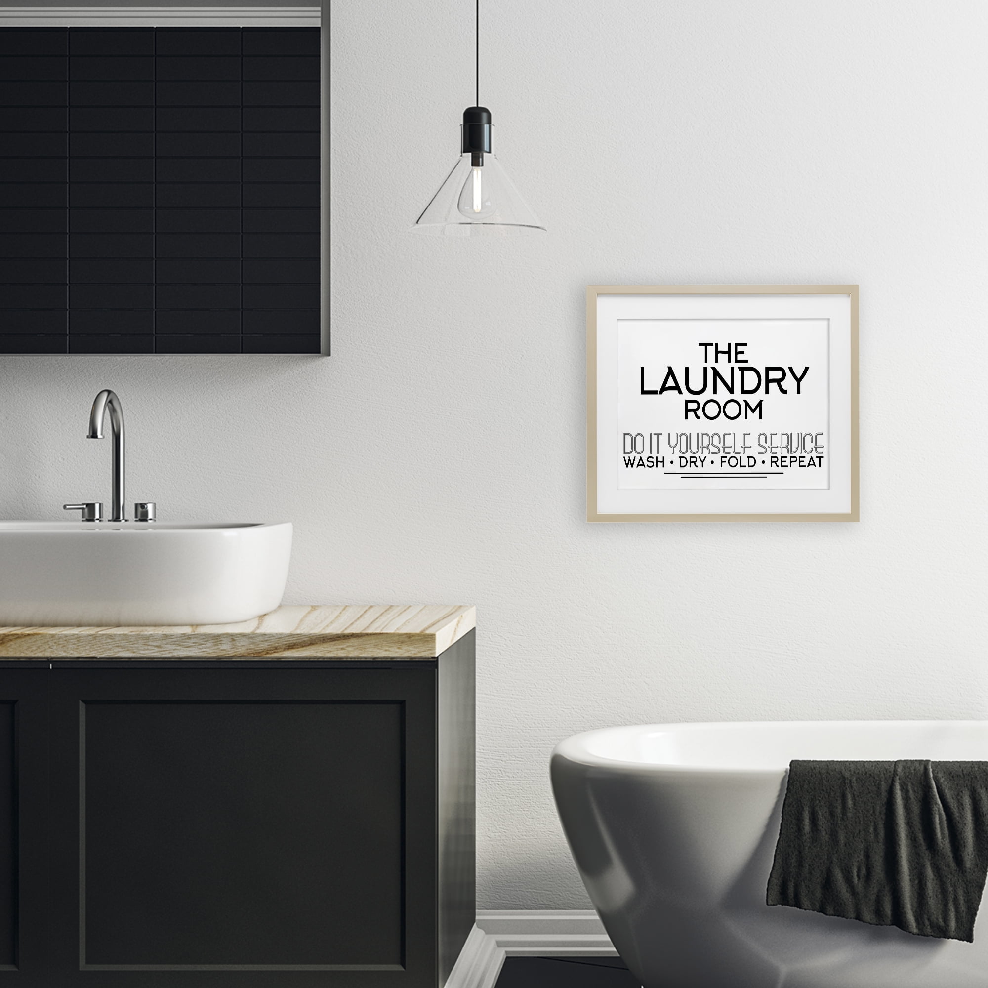 Do It Yourself Laundry Minimal Birch Framed Print Under Glass, design by Kim Allen