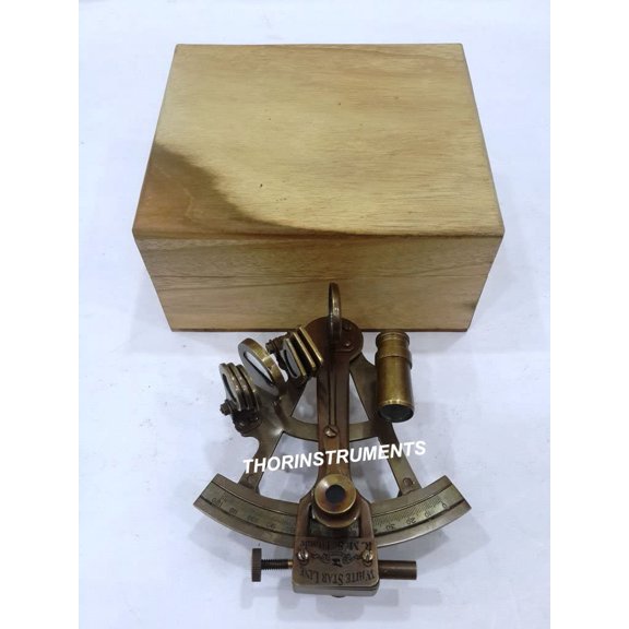 COLLECTIBLE ANTIQUE REPALICA WHITE STAR LINE NAUTICAL SEXTANT NATURAL WOODEN BOX