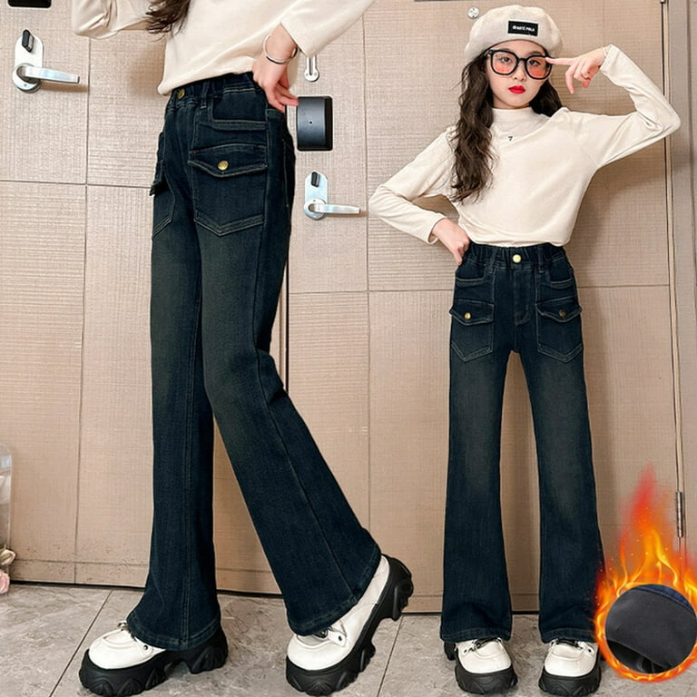 New Girls Jeans Autumn And Winter Teenage Kids Wide Leg Pants