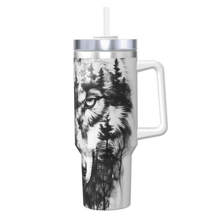 

Sikiie Majestic Wolf Landscape Insulated Stainless Water Bottle Lid Travel Mug Cup Insulated Tumblers Cup 40oz Ice Bully With Handle