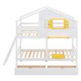 thumbnail image 3 of Bellemave Twin Over Twin House Bunk Bed with 2 Drawers,1 Storage Box and 1 Shelf,Window and Roof,Wooden House Bunk Bed Frame ,White, 3 of 9