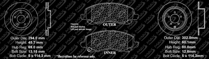 Max Brakes Front /& Rear Performance Brake Kit KT052833 Fits: 2011 11 Mitsubishi Outlander 2.4L Models with 7 Passenger Seating// 3.0L Models Premium Slotted Drilled Rotors + Ceramic Pads