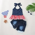 thumbnail image 2 of Sopiago Toddler Baby Girl Fourth of July Outfits Halter Star Top + Ripped Hole Denim Shorts Kids 4th of July Toddler Girl Clothes Set Dark Blue,18-24 Months, 2 of 7