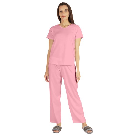 Inkmeso Womens 2Pcs Solid Nightwear Set Short Sleeves Top & Pajama Sets Soft Cotton Loungewear