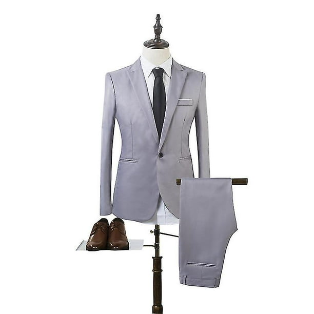 Men 2 Piece Business Formal Suit Set Slim Fit Blazer PantsGreyXL ...