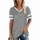 thumbnail image 1 of Dnzceghtig Camisetas de Mujer Nuevas Mangas de Costura Color sólido Camiseta Informal de Manga Corta con Cuello en V, 1 of 5