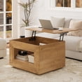 thumbnail image 2 of GUNAITO Lift Top Coffee Table with Storage, Wooden Convertible Coffee Table with LED Lights for Living Room, Square Center Table, Natural wood, 2 of 8