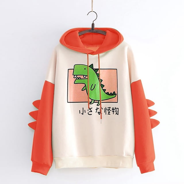Chandail à Capuchon pour Femmes Mode Femmes Décontracté Imprimé Manches Longues à Empiècements Chandail Dinosaure Hauts