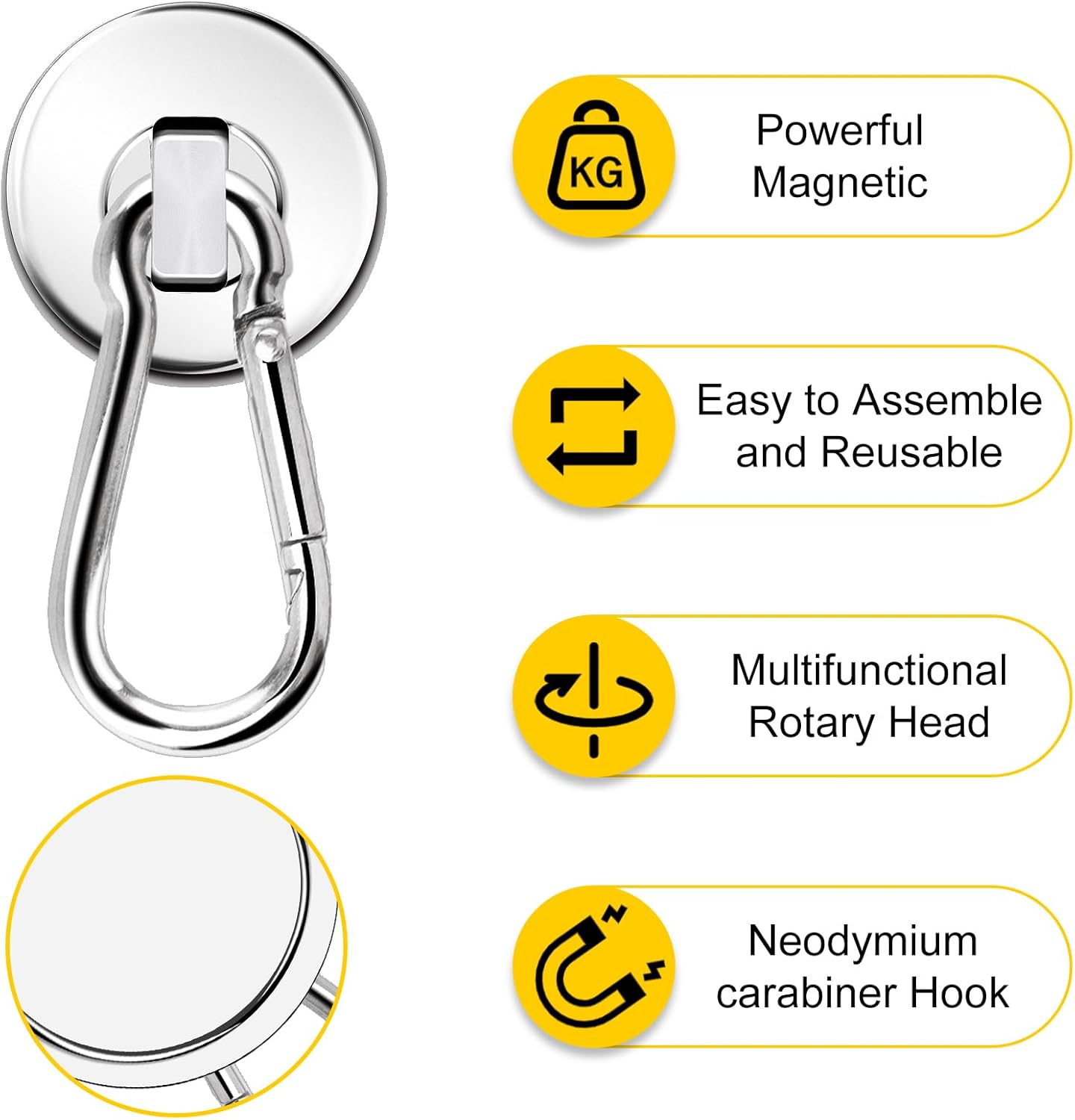 70-pound magnetic hook, 6-pack heavy neodymium magnet with rotating buckle hook, perfect for your refrigerator and other magnetic surfaces