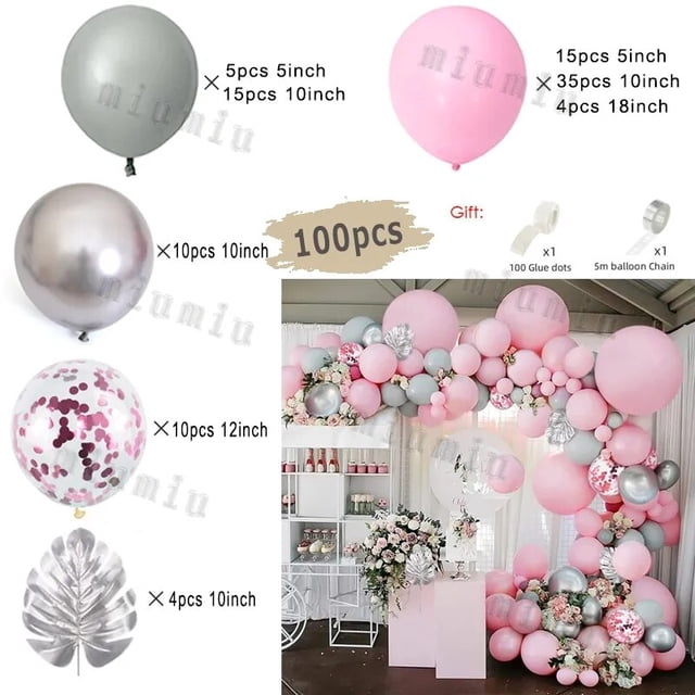 Kit de arco de guirnalda de globos rosa Macaron para niños, feliz cumpleaños, globos de confeti de Metal rosa dorado, decoración para fiesta de boda y Baby Shower
