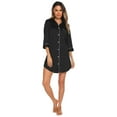 thumbnail image 2 of Defitshape Women's Button Down NIghtgown Sleepwear Sexy Pajamas Sleeping Mid Thigh Length Boyfriend Pocket Shirt Tail Hem Pjs Black Small, 2 of 4