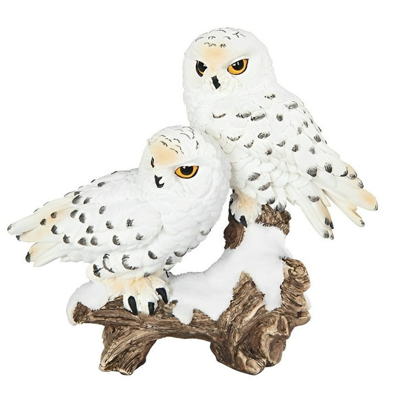 FC Design 6"W Snowy Owl Couple Standing on Tree Trunk Figurine Statue Sculpture Ornament Decoration Home/Room Decor and Unique Gift Ideas for Housewarming, Holidays and Birthdays
