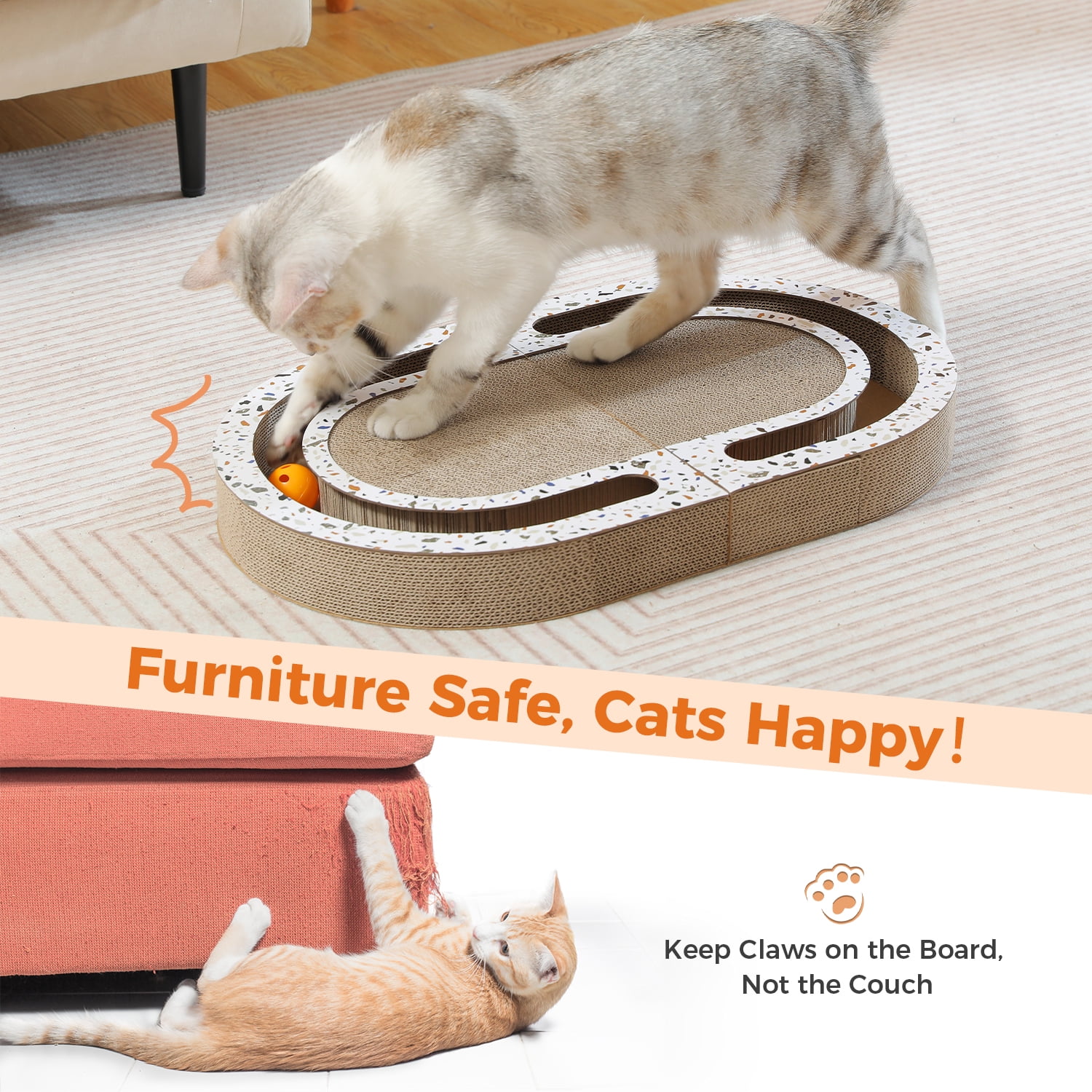Pefilos 22" Cat Scratcher Cardboard Bed Bone with Ball Toy, Double-Sided Durable, Cat Scratching Pads Cat Scratch, Brown
