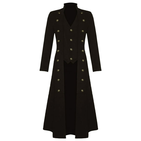 Men's Gothic Halloween Trench Coat Stylish Casual Stand Up Collar Long Jacket for and Daily Wear
