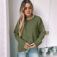 thumbnail image 2 of Womens Crewneck Pullover Sweater Long Sleeve Knit Side Slit 2025 Fall Winter Sweater Tops Green L, 2 of 3