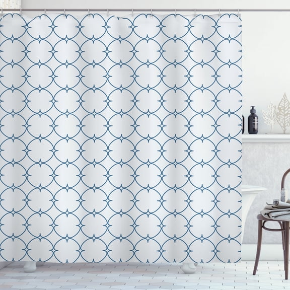 Ambesonne Vintage Shower Curtain, Checkered Simple Retro, 69"Wx70"L, White Blue