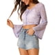 thumbnail image 4 of Top de encaje transparente de cuello en V con mangas de campana elegante y recortado INSPIRE CHIC para mujer color púrpura S, 4 of 6