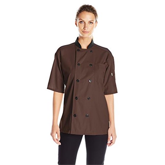 Vtex 0494-0206 Uncommon Threads Womens Havana Chef Coat SS Mesh Black Trim, Brown - 2XL
