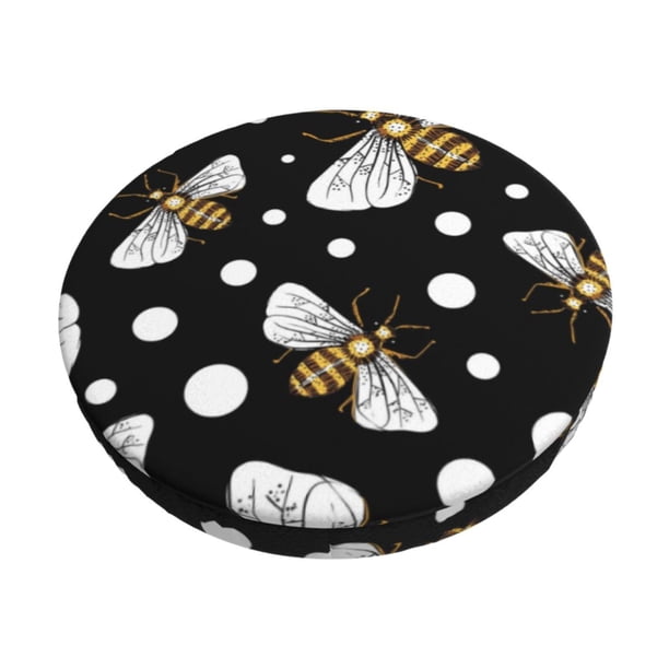 Disketp Honey Bees at Night Funda Redonda para Taburete, Funda de Cojín para Silla de Bar Suave y Elástica-13 inch