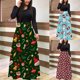 thumbnail image 4 of Vestido de manga larga para mujer Navidad cuello redondo Santa muñeco de nieve estampado cintura alta Boho Maxi vestido Casual fiesta vestido de noche Fridja  nbo1979, 4 of 5