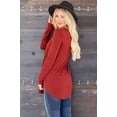 thumbnail image 2 of Wenseny Long Sleeve Shirt for Women V-Neck Side Split Casual Tops Loose Shirts Red XL, 2 of 6