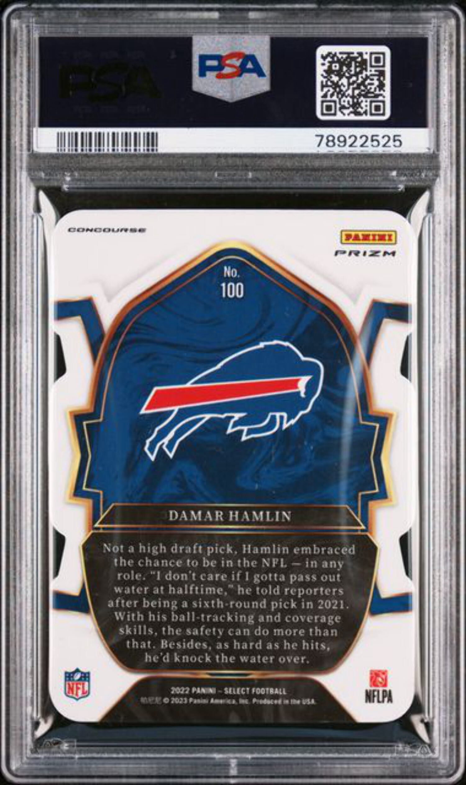 Graded 2022 Panini Select Damar Hamlin #100 Die-Cut Green/Yellow Prizm Rookie RC Football Card PSA 10 Gem Mint