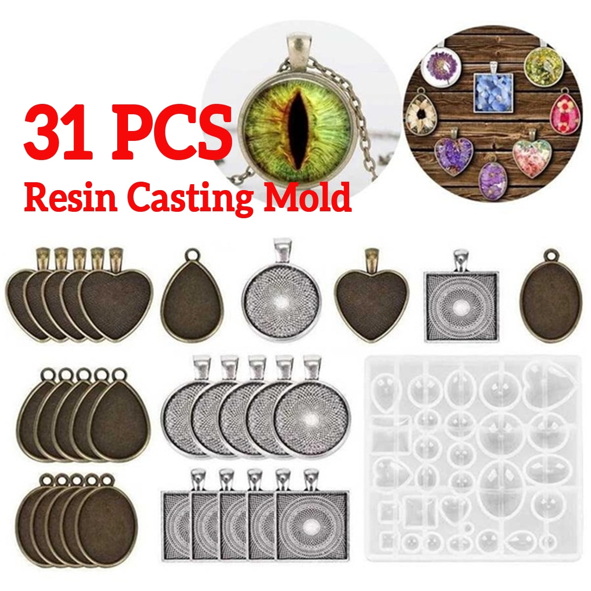 6X Silicone Pendant Mold Jewelry Making Resin Mould Epoxy Casting Craft Tool DIY