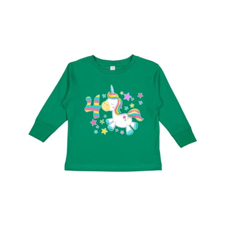 

Inktastic Fourth Birthday Rainbow Unicorn Plush and Stars Gift Toddler Boy or Toddler Girl Long Sleeve T-Shirt