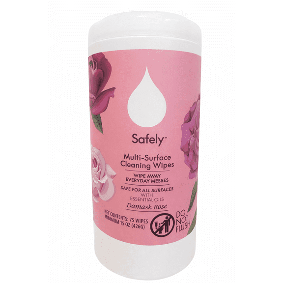 Safely Multi-Surface Cleaning Wipes, Damask Rose Scent, Bleach-Free Household Cleaner with Essential Oils, Safe for All Surfaces (75 Count, Pack of 1)