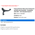 thumbnail image 2 of Front Left Driver Side Lower Control Arm and Ball Joint Assembly - Compatible with 2007 - 2012 Hyundai Santa Fe 2008 2009 2010 2011, 2 of 2