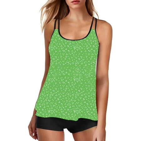 Rigardu Flowy Tankini Bathing Suits for Women Tummy Control Swimsuits Two Piece Swimwear Tank Top with Boyshorts Women s Slimming and Shielding Two Swimsuit for Women with Straps Mint Green Xxl