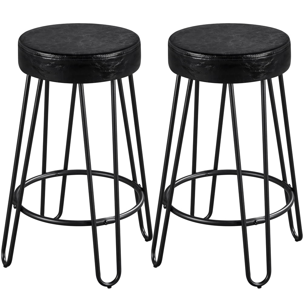 Yaheetech 2pcs 26 5 H Faux Leather, Metal And Leather Counter Stools