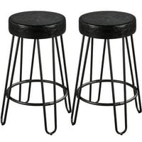 2-Piece Smile Mart 26.5 Inch Faux Leather Bar Stools for Restaurant, Kitchen, Dining Room (18.50 x 18.50 x 26.50 Inch) (Black)