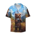 thumbnail image 5 of Daiia Snowy Mountain Photography Bear Men's Linen Shirts Short Sleeve Casual Shirts Button Down Shirt for Men Beach Summer Wedding Shirt-XX-Large, 5 of 6