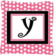 Caroline's Treasures CJ1001-YPW1414 Letter Y Monogram Pink Black Polka Dots Pillow, Large, Multicolor