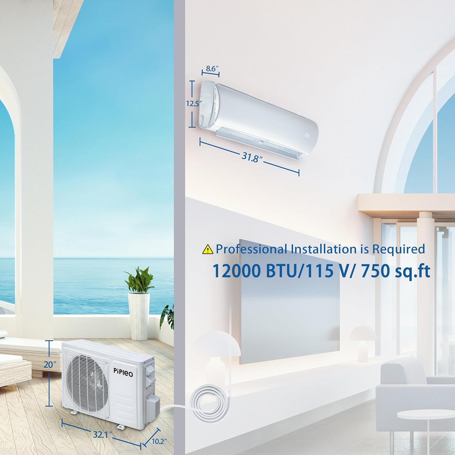 ICEELF 12000 BTU Mini Split Air Conditioner, Air Conditioner and Heat Pump 19 SEER, Cools up to 750 Sq.Ft, 115V Wifi Enabled Air Conditioner & Heater Ductless Inverter System (115v/19 SEER - WIFI)