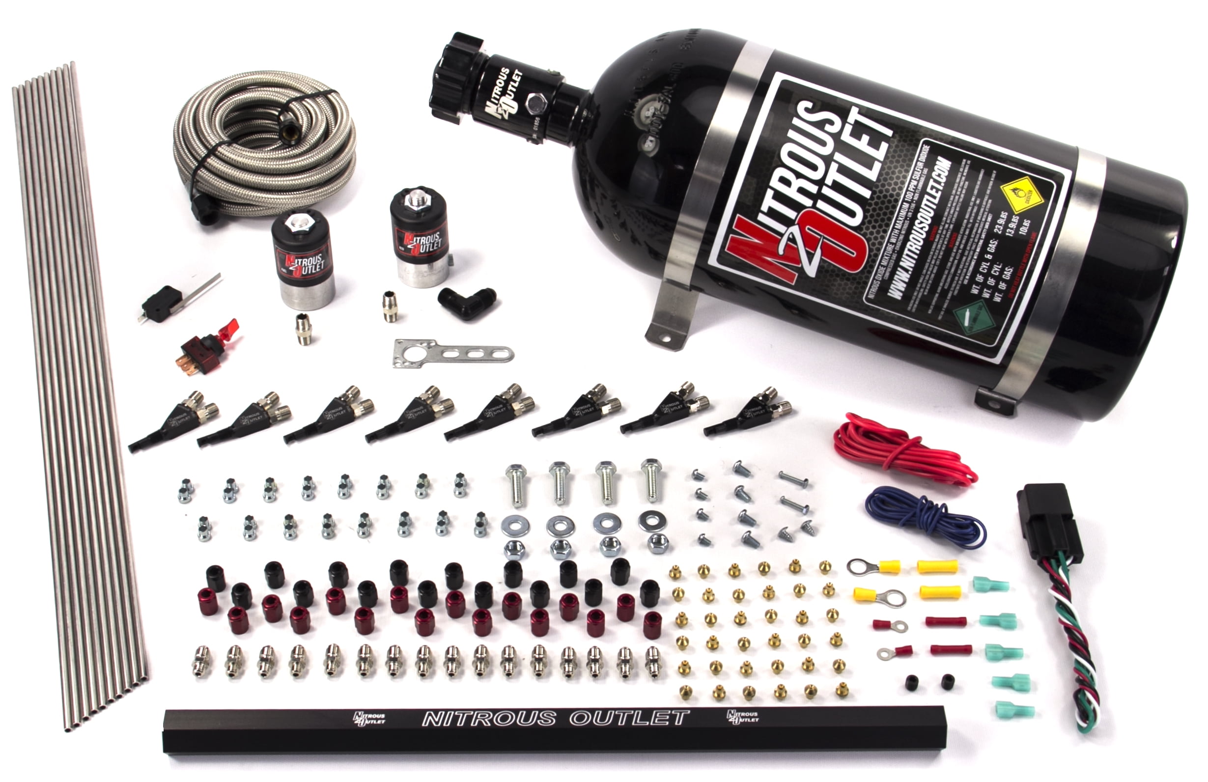 Nitrous Outlet 8 Cylinder 2 Solenoids Direct Port System With Single Rail (E85)(4555 PSI)(12Lb