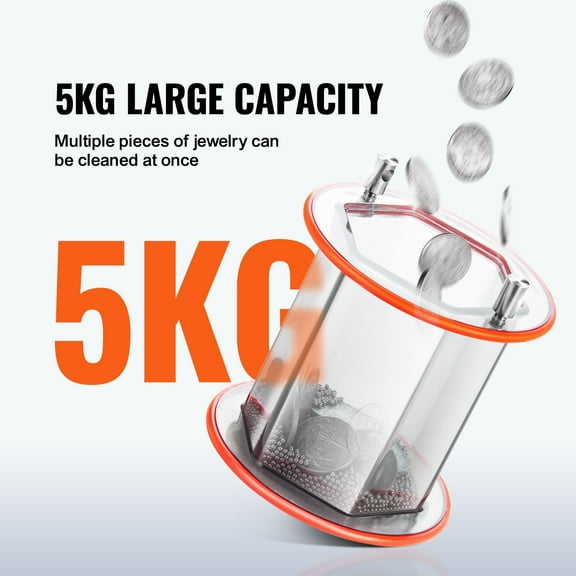 Compact Rotary Tumbler 5kg, 5-Speed Polishing Machine with Timer, Ideal for Jewelry, Gemstones, Coins, Metal Parts Grinding & Buffing