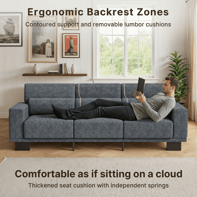 89”Chenille Upholstered 3-Seat Couch, Stylish Modern Design with Broad Armrests & Thick Cushions, Perfect for Home, Apartment & Living Area, Dark Grey