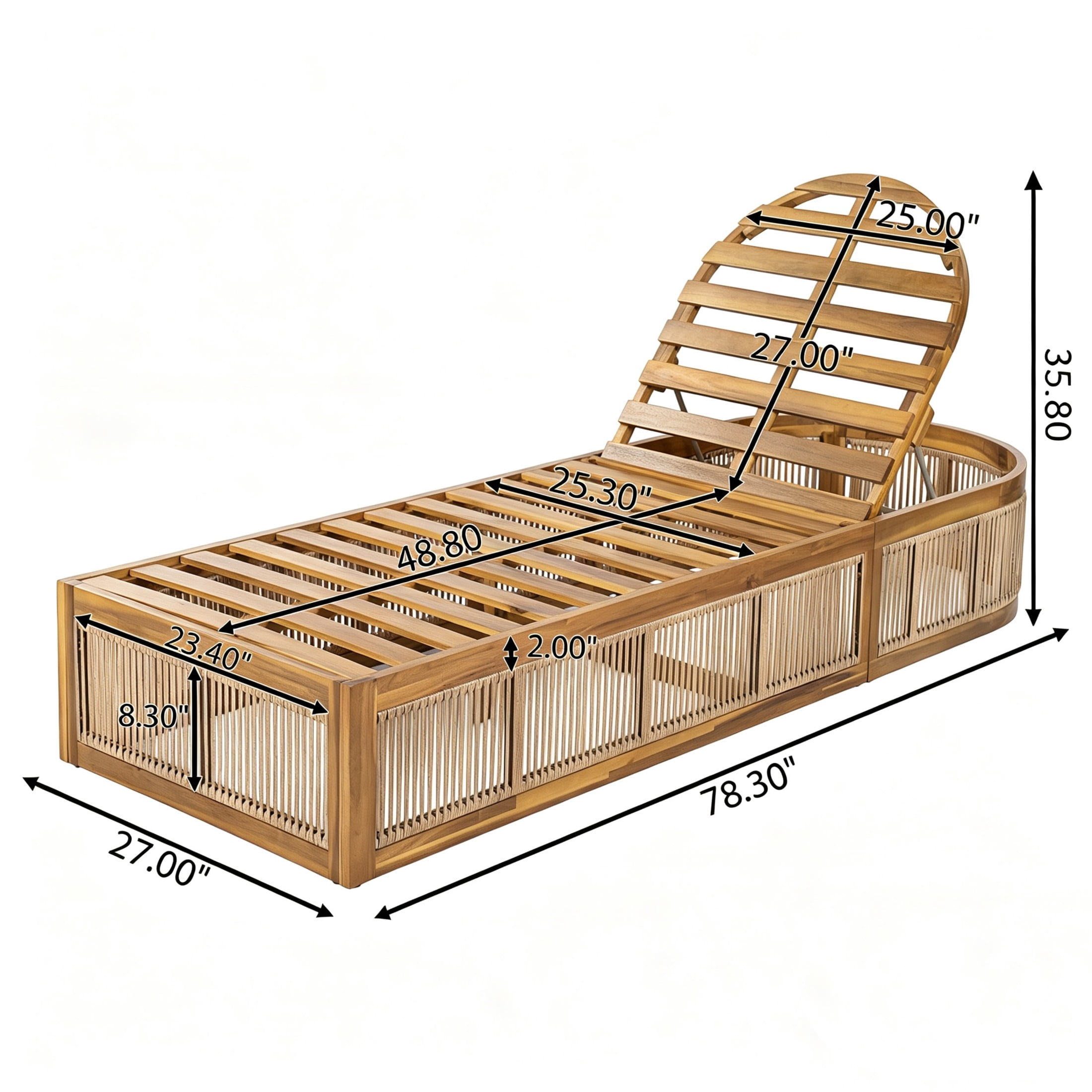 Christopher Knight Home Acacia Wood Outdoor Chaise Lounge Frame, Adjustable Recliner, Teak Finish