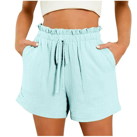 Dealovy Lounge Shorts for Women High Elastic High Rise Textured Drawstring Wide Leg Shorts with Pockets