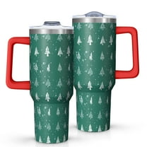 Green Christmas Tree and Snow Pattern Tumbler with Handle and Lid,40oz Double Wall Vacuum Insulated Tumbler,Cups Gift for Women and Men