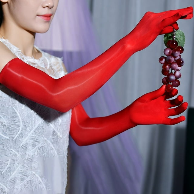 Lefu Gants Longs Unisexes Transparents Brillants Sans Couture Collants de Mariée pour Femmes