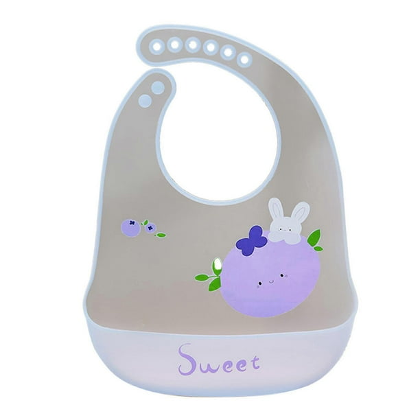 Silicone Baby Bibs Waterproof Oil Resistance Soft Skin Friendly Adjustable Feeding Bib for Drawing Blueberry