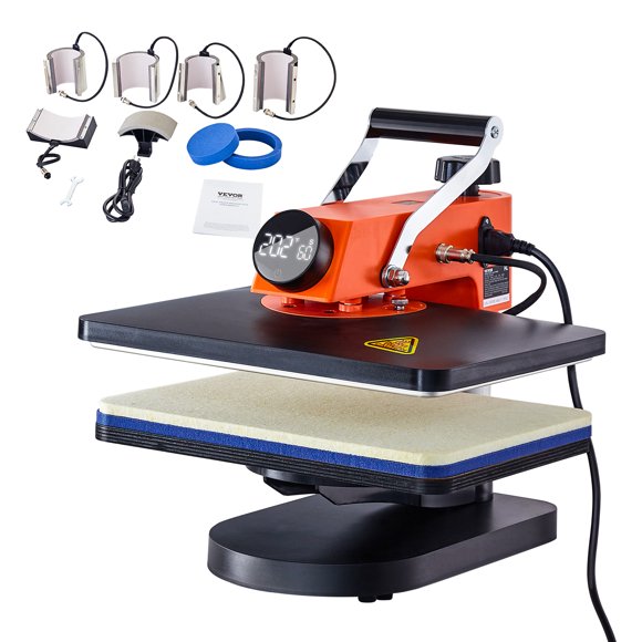 VEVOR Heat Press Machine, 12 x 15 inches Fast Heating 360 Swing Away Digital Sublimation Transfer, 5-in-1 T-Shirt Vinyl Transfer Printer for Banners Canvas Bag Pillow Shirts Cups Plates Caps