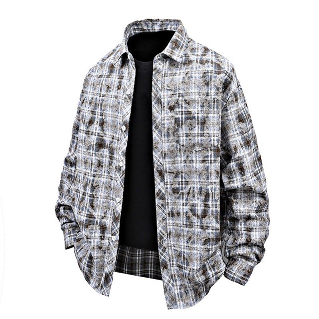 Blusa y camisa de manga larga con cuello vuelto para hombre, moda informal, botones, bolsillo enrejado, cuello vuelto, camisa de manga larga para hombre, abrigo de poliéster