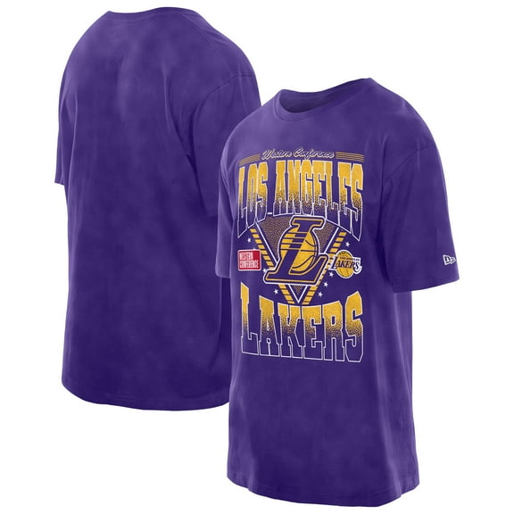Men's New Era Purple Los Angeles Lakers Old School Sport Vintage Wash T-Shirt